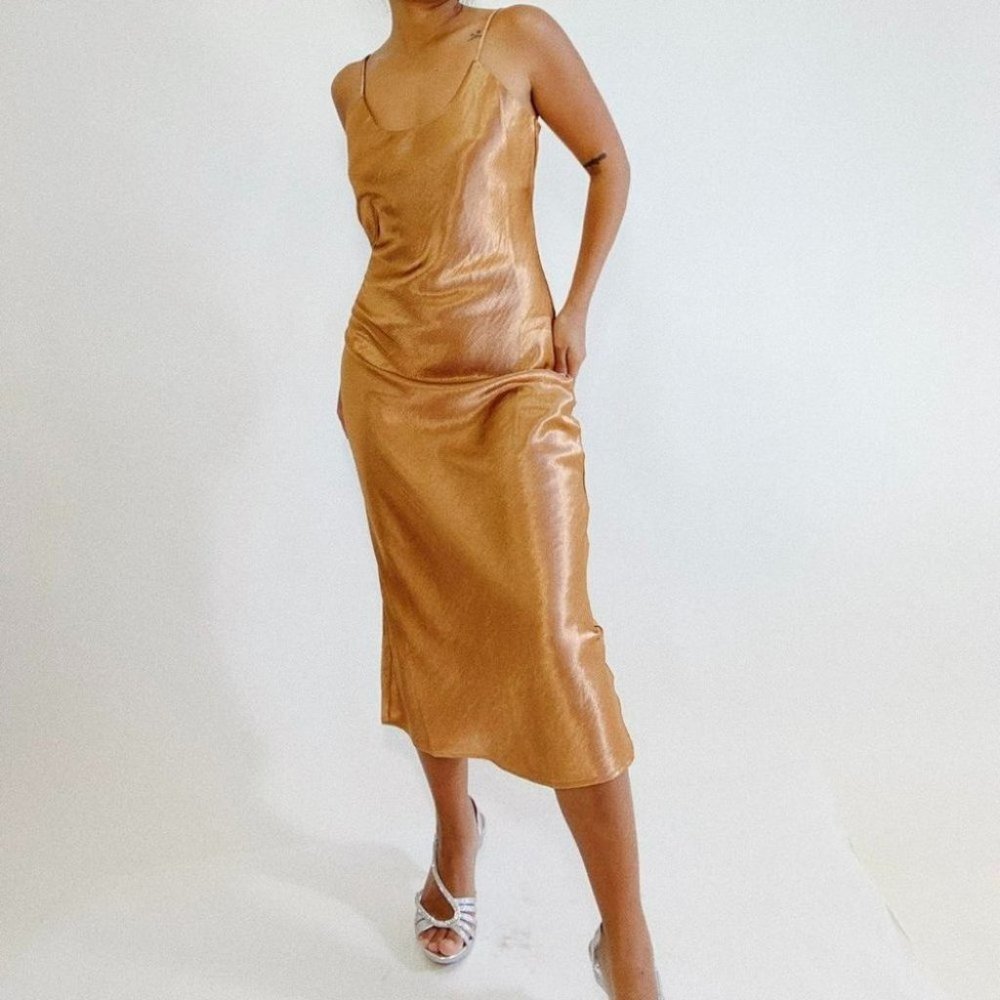 Touch Me Gently Cami Midi Dress (Brown Sugar)